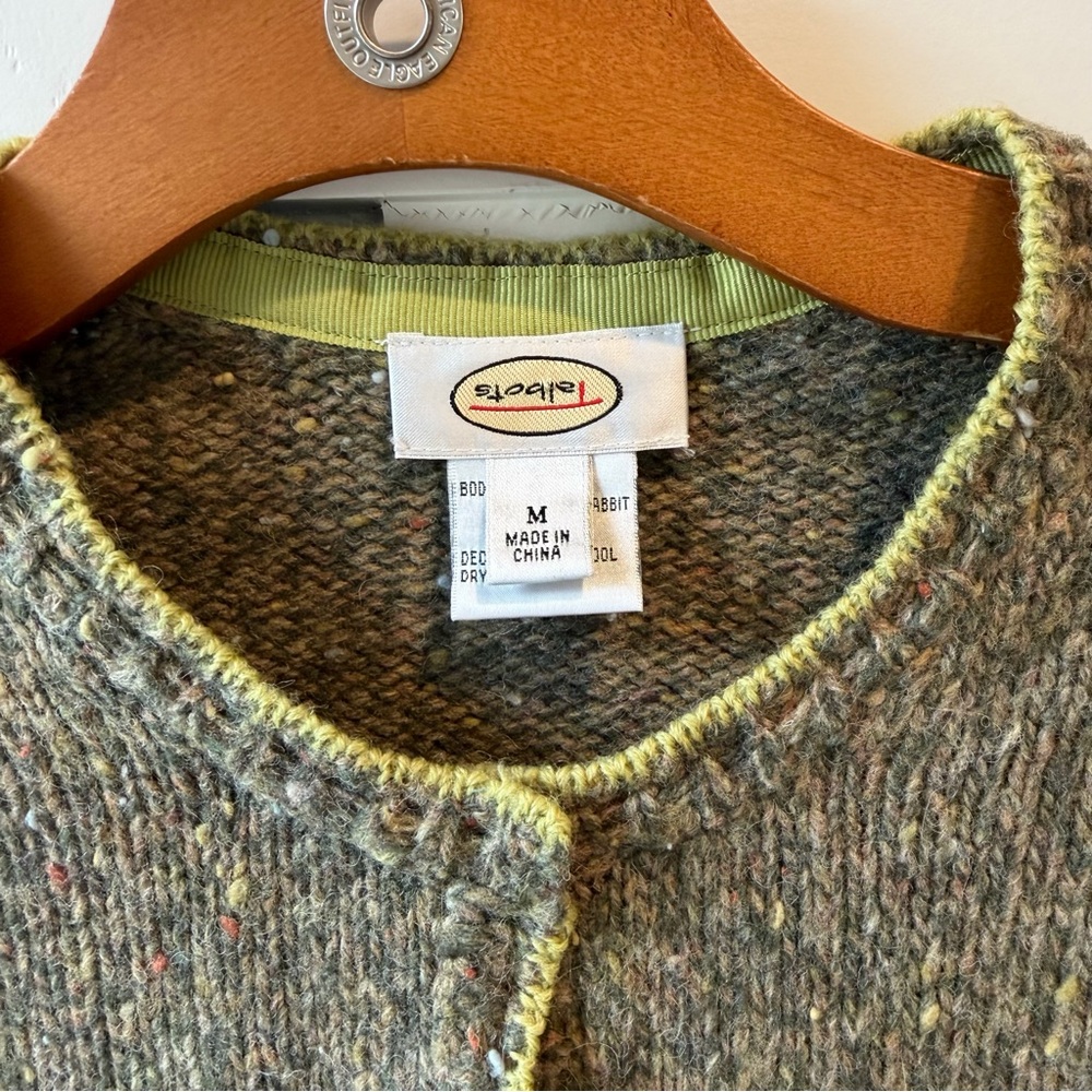 Vintage Talbots Cardigan Sweater Wool Angora Green Pocket Grandma Snap Closure M - Picture 6 of 11